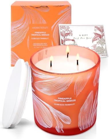 Vela Aromática Tropical de Piña con 3 Mechas | Vela de Soja Grande de 14.5 oz | Fuerte Fragancia de Piña para Relajación y Regalo de Playa - imagen 6