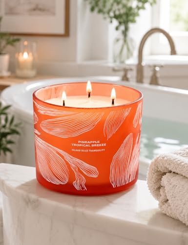Vela Aromática Tropical de Piña con 3 Mechas | Vela de Soja Grande de 14.5 oz | Fuerte Fragancia de Piña para Relajación y Regalo de Playa - imagen 7