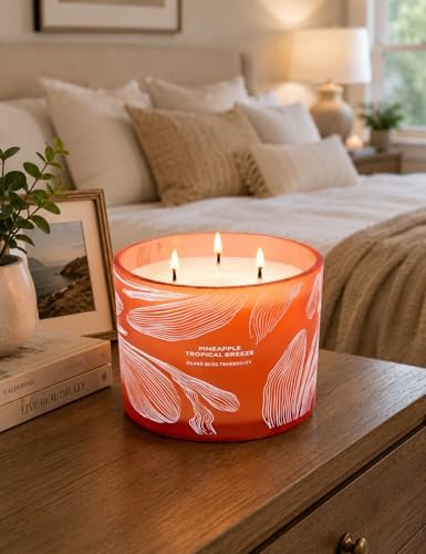 Vela Aromática Tropical de Piña con 3 Mechas | Vela de Soja Grande de 14.5 oz | Fuerte Fragancia de Piña para Relajación y Regalo de Playa - imagen 8