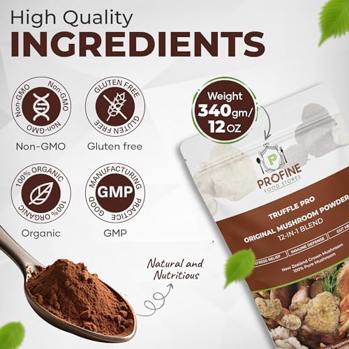 PROFINE Trufa PRO Polvo de Champiñón 12 en 1 Mezcla Super con Trufa Negra y Blanca - Orgánico USDA - Suplemento para Café/Té/Smoothies - Champiñones - imagen 3