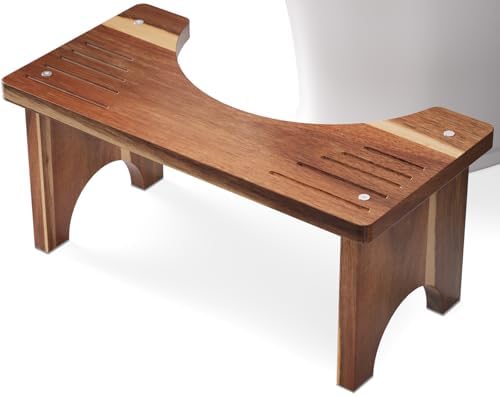 Taburete de Baño de Madera de Acacia para Adultos de 7 Pulgadas, Escalón Antideslizante para Mejorar la Postura al Usar el Baño - imagen 1
