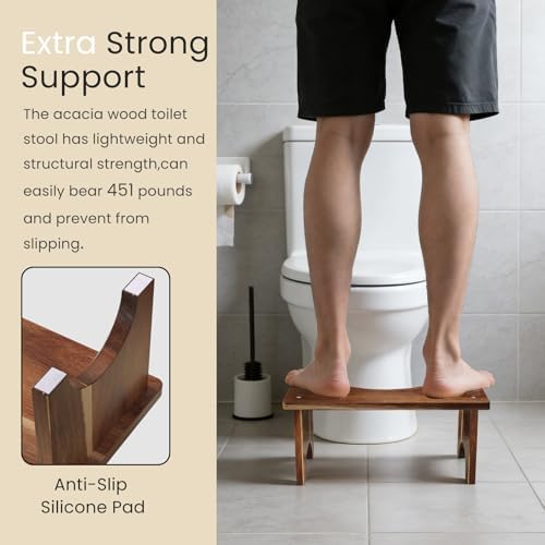 Taburete de Baño de Madera de Acacia para Adultos de 7 Pulgadas, Escalón Antideslizante para Mejorar la Postura al Usar el Baño - imagen 4