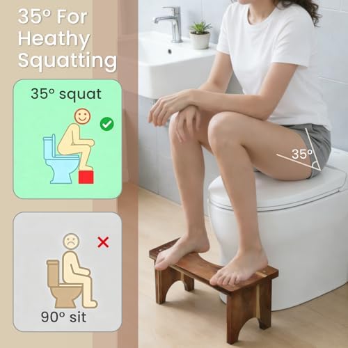 Taburete de Baño de Madera de Acacia para Adultos de 7 Pulgadas, Escalón Antideslizante para Mejorar la Postura al Usar el Baño - imagen 5