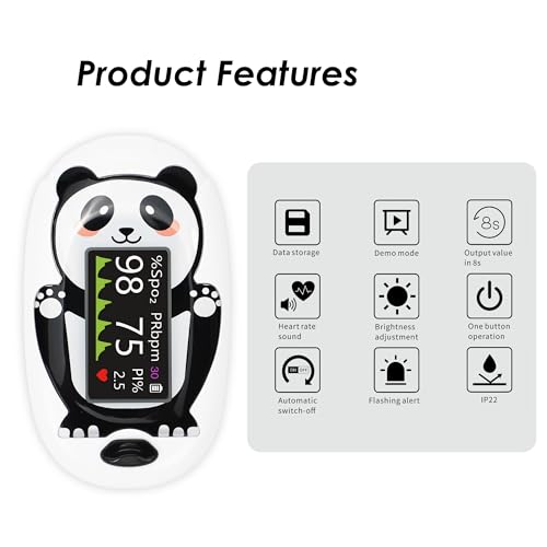 Oxímetro de Pulso para Niños 2+, Monitor de Oxígeno con Diseño de Panda y Pantalla Digital para Frecuencia Cardíaca y SpO2 - imagen 5