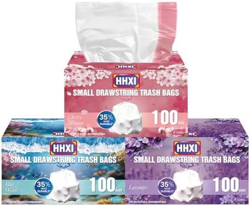 Bolsas de Basura Pequeñas Cherry Blossom de 4 Galones, 300 Piezas, Aromáticas y Resistentes a Olores con Cierre de Cuerda - imagen 1