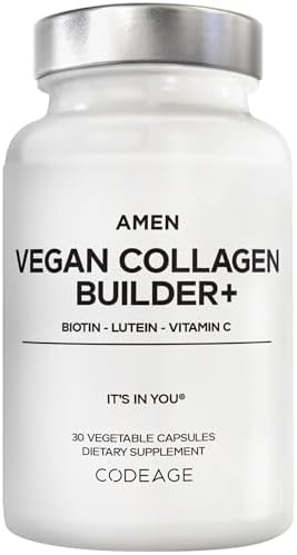 Amen Suplemento Vegano de Colágeno a Base de Plantas - Alimentos Orgánicos, Luteína, Vitamina C, Biotina, Lisina, Prolina - Sabor a Arándano, Limón, - imagen 1