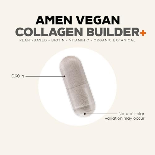 Amen Suplemento Vegano de Colágeno a Base de Plantas - Alimentos Orgánicos, Luteína, Vitamina C, Biotina, Lisina, Prolina - Sabor a Arándano, Limón, - imagen 8
