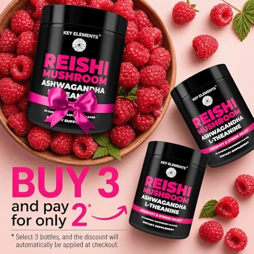 Gomitas de Hongo Reishi Natural con L Teanina y Ashwagandha - Suplementos Potentes para Inmunidad, Alivio del Estrés y Mejora del Sueño - imagen 2