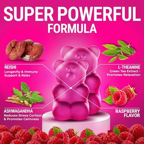 Gomitas de Hongo Reishi Natural con L Teanina y Ashwagandha - Suplementos Potentes para Inmunidad, Alivio del Estrés y Mejora del Sueño - imagen 3