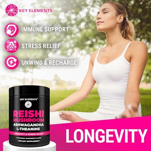 Gomitas de Hongo Reishi Natural con L Teanina y Ashwagandha - Suplementos Potentes para Inmunidad, Alivio del Estrés y Mejora del Sueño - imagen 4