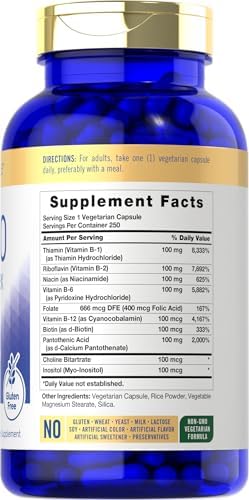 Carlyle B-100 Complejo Vitamínico | 250 Cápsulas | Suplemento Sin OGM, Libre de Gluten - imagen 2