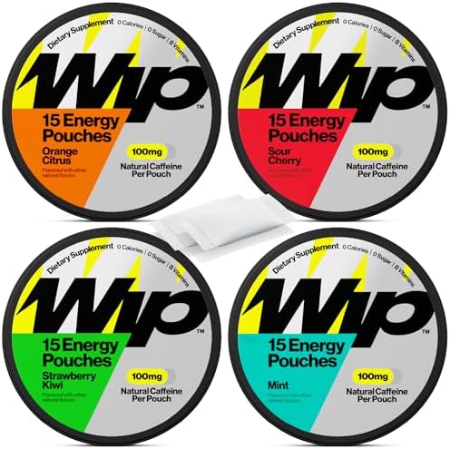 Wip Energy Pouches, Mezcla Sin Azúcar con 100 MG de Cafeína Natural, Vitaminas B, Minerales y L Teanina para Energía, Sabor Fruit Punch, 3 Latas, 15 - imagen 7