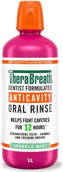 Enjuague Bucal Anticaries TheraBreath con Fluoruro, Sabor Menta Brillante, 1 Litro (33.8 oz) + Tamaño de Viaje, 3 oz - imagen 3
