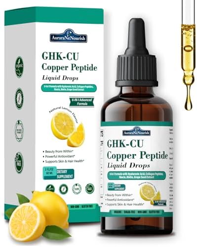 Gotas Líquidas Orales de Péptidos de Cobre GHK-Cu, Suplemento Liposomal 6 en 1 con Colágeno Marino, Ácido Hialurónico, Biotina y Semilla de Uva, - imagen 1