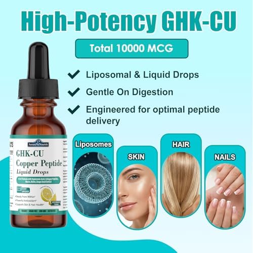 Gotas Líquidas Orales de Péptidos de Cobre GHK-Cu, Suplemento Liposomal 6 en 1 con Colágeno Marino, Ácido Hialurónico, Biotina y Semilla de Uva, - imagen 3
