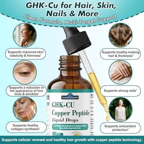 Gotas Líquidas Orales de Péptidos de Cobre GHK-Cu, Suplemento Liposomal 6 en 1 con Colágeno Marino, Ácido Hialurónico, Biotina y Semilla de Uva, - imagen 5