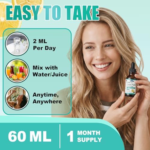 Gotas Líquidas Orales de Péptidos de Cobre GHK-Cu, Suplemento Liposomal 6 en 1 con Colágeno Marino, Ácido Hialurónico, Biotina y Semilla de Uva, - imagen 7