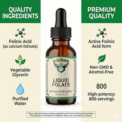 AlchePharma Folato Líquido [667 mcg DFE, 400 mcg de Ácido Folínico] 800 Porciones - imagen 2
