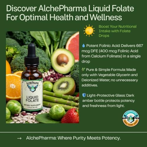 AlchePharma Folato Líquido [667 mcg DFE, 400 mcg de Ácido Folínico] 800 Porciones - imagen 7