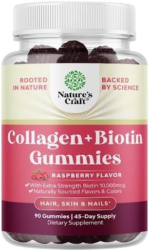 Gomitas para Cabello, Piel y Uñas para Mujeres - Biotina y Colágeno Extra Fuerte - 10000mcg por porción - 90 gomitas Non-GMO y Kosher - imagen 1