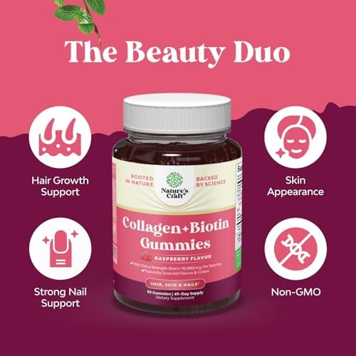Gomitas para Cabello, Piel y Uñas para Mujeres - Biotina y Colágeno Extra Fuerte - 10000mcg por porción - 90 gomitas Non-GMO y Kosher - imagen 3