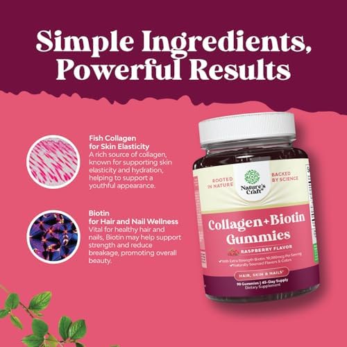 Gomitas para Cabello, Piel y Uñas para Mujeres - Biotina y Colágeno Extra Fuerte - 10000mcg por porción - 90 gomitas Non-GMO y Kosher - imagen 4