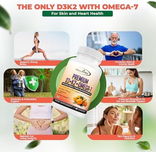 MoxyVites Vitamina D3 K2 5000 IU – Alta Absorción D3 + K2 MK-7 con Aceite de Espino Amarillo y Omega-7 – Soporte Óseo, Cardiaco e Inmunológico para - imagen 7