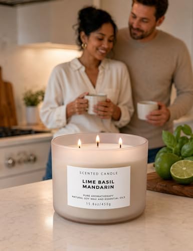 Vela Aromática de Soja de 3 Mechas Lime Basil Mandarin | 15.8 oz | Fragancia Cítrica Herbal Fresca | Larga Duración y Limpia | Ideal para Regalo - imagen 3