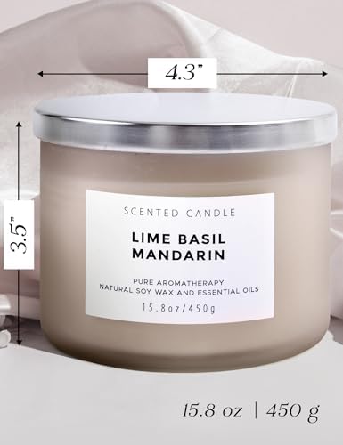 Vela Aromática de Soja de 3 Mechas Lime Basil Mandarin | 15.8 oz | Fragancia Cítrica Herbal Fresca | Larga Duración y Limpia | Ideal para Regalo - imagen 5