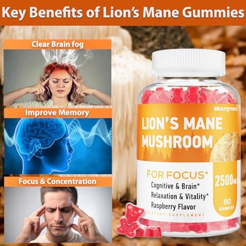 Gomitas Marpvore de Melena de León Orgánicas, con Ashwagandha y Alpha GPC, Suplementos de Cortisol para Adultos, 60 Unidades - imagen 3