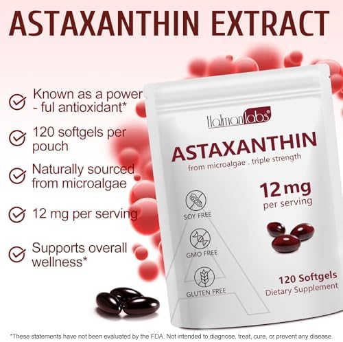 Suplementos de Astaxantina Daiasns 12mg, Antioxidante para Ojos, Articulaciones, Circulación y Piel - No GMO, 120 Gelatinas Blandas - Suministro para - imagen 2