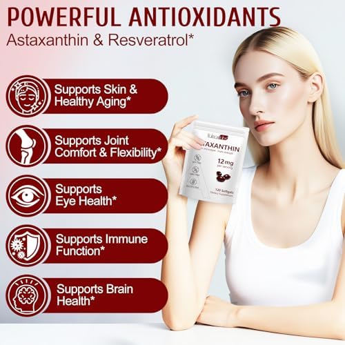 Suplementos de Astaxantina Daiasns 12mg, Antioxidante para Ojos, Articulaciones, Circulación y Piel - No GMO, 120 Gelatinas Blandas - Suministro para - imagen 4
