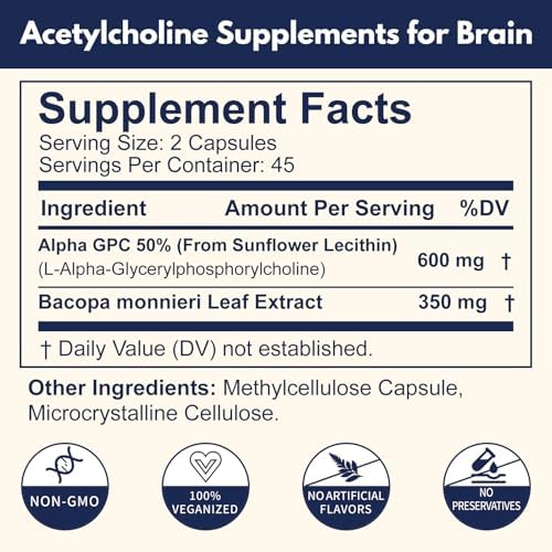 Suplementos de Acetilcolina con Alpha GPC 600mg y Bacopa – Apoyo Cognitivo para Adultos y Personas Mayores – Mejora la Memoria, Concentración y Salud - imagen 5