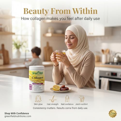 Colágeno Hidrolizado Halal Greenfield Nutrition - 9g de Proteína Halal, Probióticos, Biotina, Ácido Hialurónico y Vitamina C - 277g para Mujeres y - imagen 3