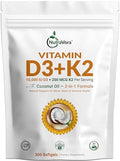 Suplemento de Vitamina D3 K2 NutraVora – 10,000 UI D3 (Colecalciferol) con 200 mcg K2 MK-7 – Soporte Óseo, Cardiaco e Inmunológico – Mejorado con - imagen 1