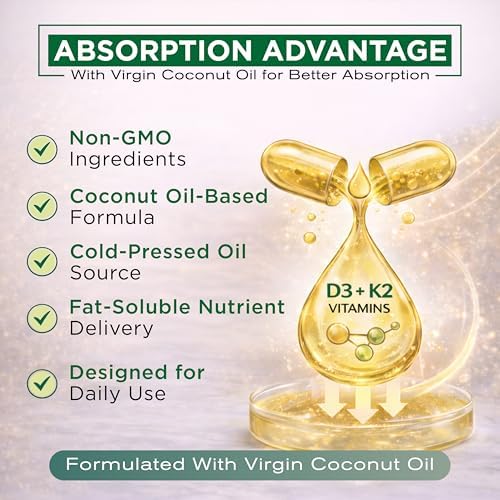 Suplemento de Vitamina D3 K2 NutraVora – 10,000 UI D3 (Colecalciferol) con 200 mcg K2 MK-7 – Soporte Óseo, Cardiaco e Inmunológico – Mejorado con - imagen 5