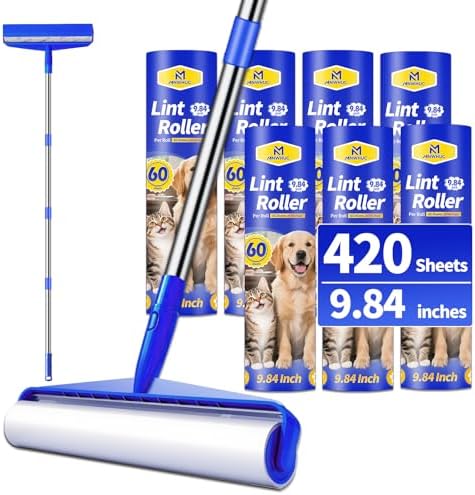 Rodillo Adhesivo Extra Grande de 9.84, Mango Largo de 58.3 para Quitar Pelusa, 7 Rodillos para Ropa, Pelo de Mascotas, Muebles y Limpieza de Paredes - imagen 1
