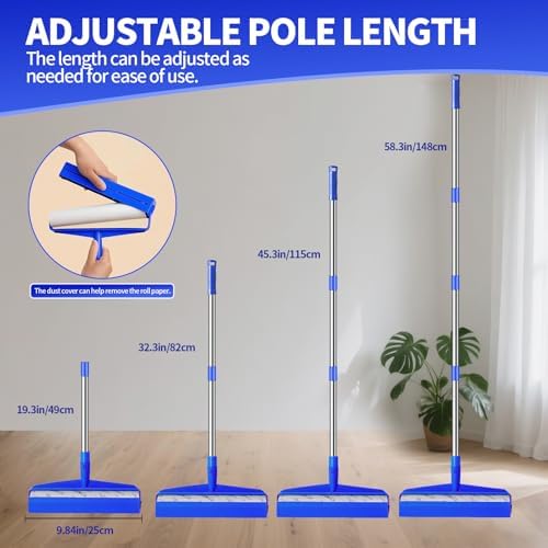 Rodillo Adhesivo Extra Grande de 9.84, Mango Largo de 58.3 para Quitar Pelusa, 7 Rodillos para Ropa, Pelo de Mascotas, Muebles y Limpieza de Paredes - imagen 3