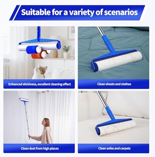 Rodillo Adhesivo Extra Grande de 9.84, Mango Largo de 58.3 para Quitar Pelusa, 7 Rodillos para Ropa, Pelo de Mascotas, Muebles y Limpieza de Paredes - imagen 6
