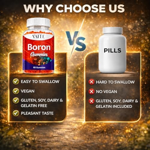 Suplemento de Boro para Hombres y Mujeres – Gomas de 10mg – Veganas, No Transgénicas, Sin Gluten – Apoya la Fuerza Ósea, Flexibilidad Articular y - imagen 5