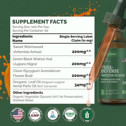 Tintura de Ajenjo, Nogal Negro y Clavo | Gotas de Soporte Digestivo Probadas por Terceros | Extracto Líquido para Bienestar Intestinal | 2 oz, 60 - imagen 4
