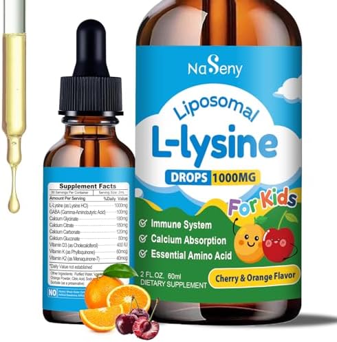 Gotas Líquidas NaSeny L-Lisina Liposomal 1000MG para Niños y Adultos, Suplemento con Calcio, GABA, Vitamina D3, K, K2 - 2 FL OZ - imagen 1