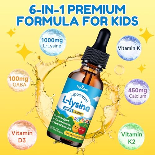 Gotas Líquidas NaSeny L-Lisina Liposomal 1000MG para Niños y Adultos, Suplemento con Calcio, GABA, Vitamina D3, K, K2 - 2 FL OZ - imagen 4