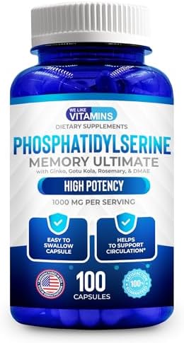 Suplemento de Fosfatidilserina We Like Vitamins con Ginkgo Biloba, Gotu Kola y DMAE - Mejora la Concentración, Memoria y Función Cognitiva - Complejo - imagen 1