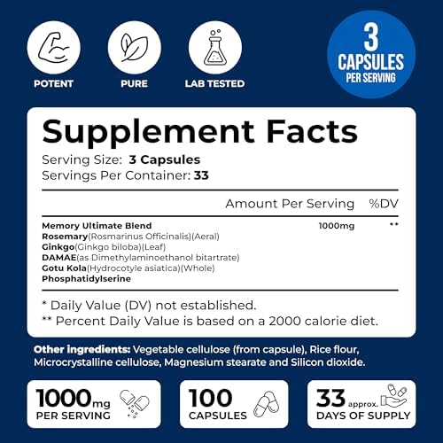 Suplemento de Fosfatidilserina We Like Vitamins con Ginkgo Biloba, Gotu Kola y DMAE - Mejora la Concentración, Memoria y Función Cognitiva - Complejo - imagen 2
