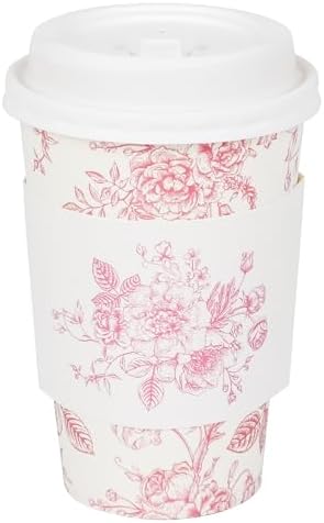 Elyxio 50 Piezas de Vasos Desechables de Café Florales Rosa con Tapas y Mangas 12oz para Fiestas de Cumpleaños, Bodas y Baby Shower - imagen 1