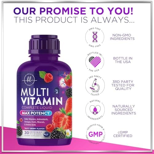 Multivitamínico Líquido Sin Azúcar - Multivitamínico Diario para Mujeres, Hombres y Niños, Vitaminas A, C, D, B-12, Biotina y Zinc - Promueve el - imagen 4