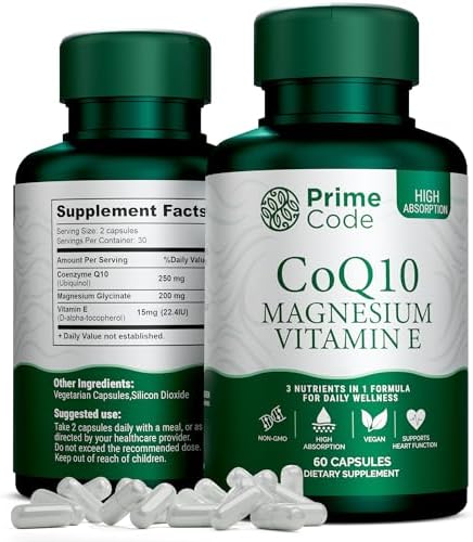 Code [3 en 1] CoQ10 250mg con Magnesio Glicinato y Vitamina E | Cápsulas de CoQ10 250mg | Magnesio Glicinato 200mg | Vitamina E 15mg | Sin OGM | - imagen 1