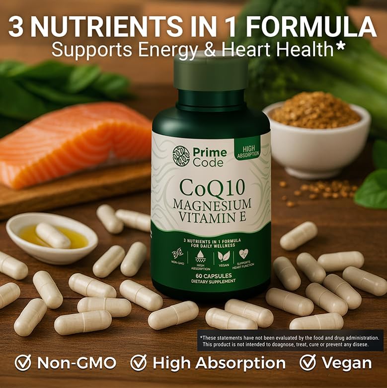 Code [3 en 1] CoQ10 250mg con Magnesio Glicinato y Vitamina E | Cápsulas de CoQ10 250mg | Magnesio Glicinato 200mg | Vitamina E 15mg | Sin OGM | - imagen 4
