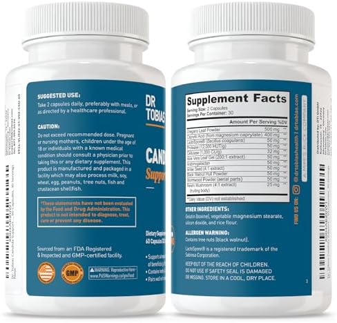 Dr. Tobias Soporte para Cándida, Complejo de Equilibrio de Flora Intestinal con Orégano, Ácido Caprílico, Enzimas y Probióticos, 60 Cápsulas, 30 - imagen 5